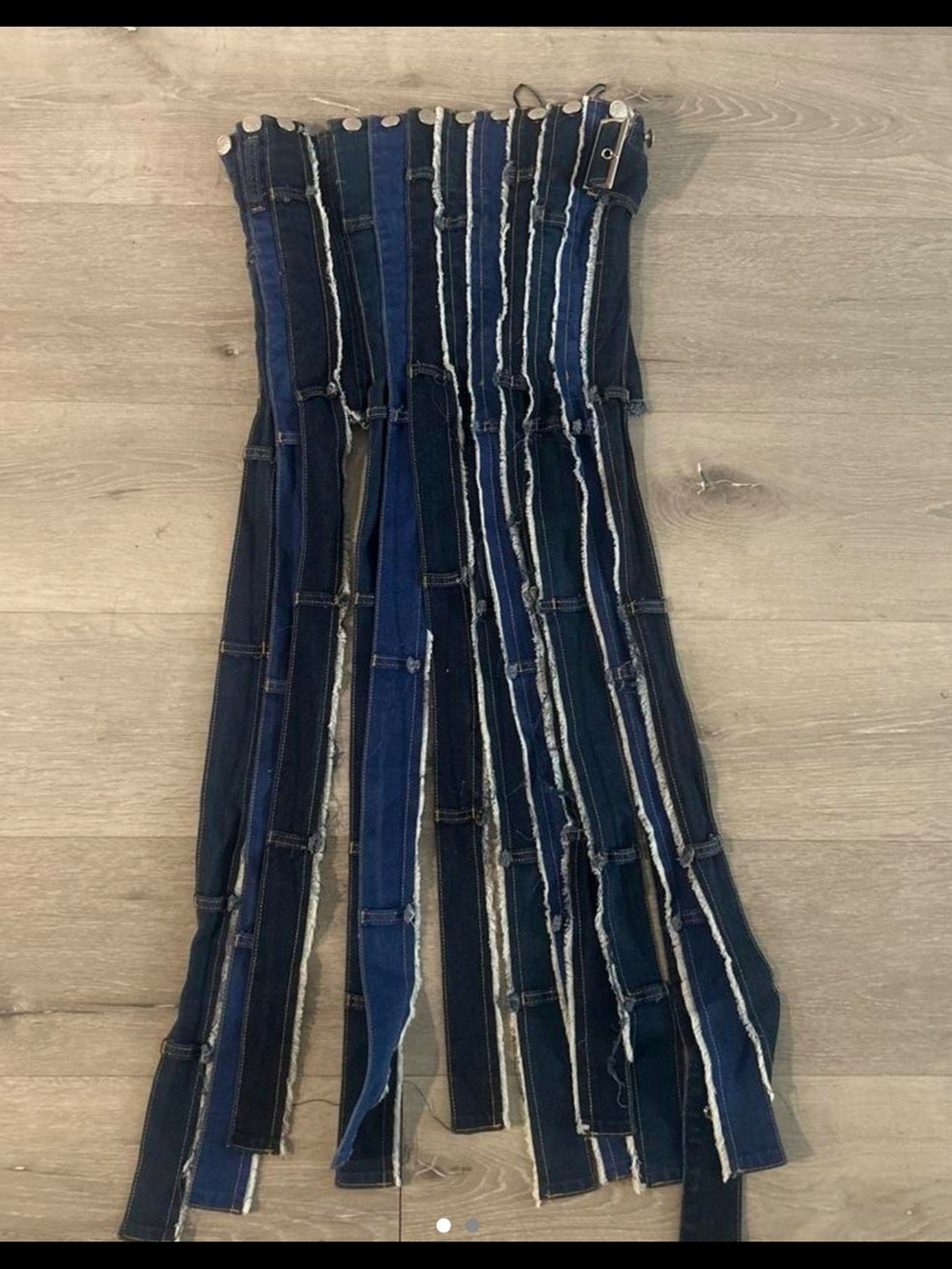 AKIRA Multi-Strip Denim Tube Top in Dark Blue Washes